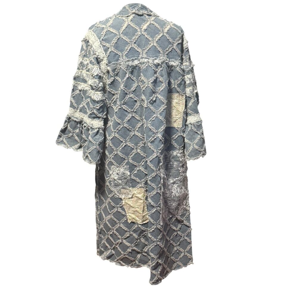 POL Premium Womens Small Blue Denim Long Duster Lace Patchwork Boho Oversized‎ - Picture 9 of 16